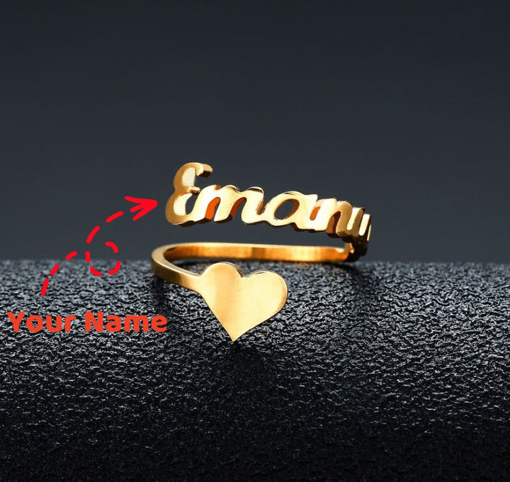 Personalized Name Heart Ring in Stainless Steel