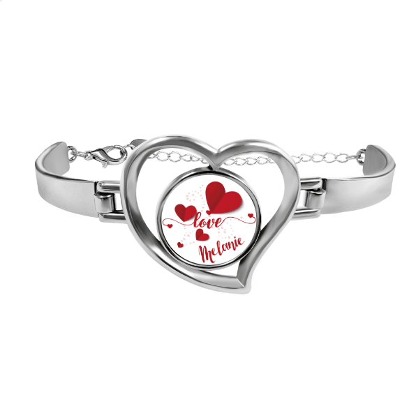 Personalized Name Heart Bangle Bracelet in Silver