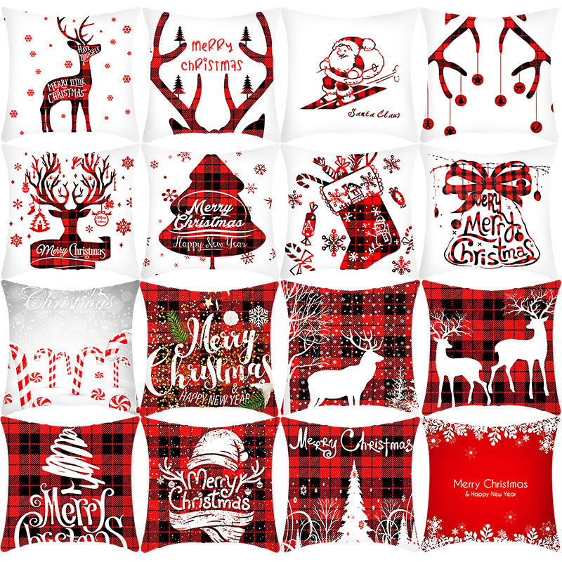 Merry Christmas Elk and Santa Plush Cushion Cover