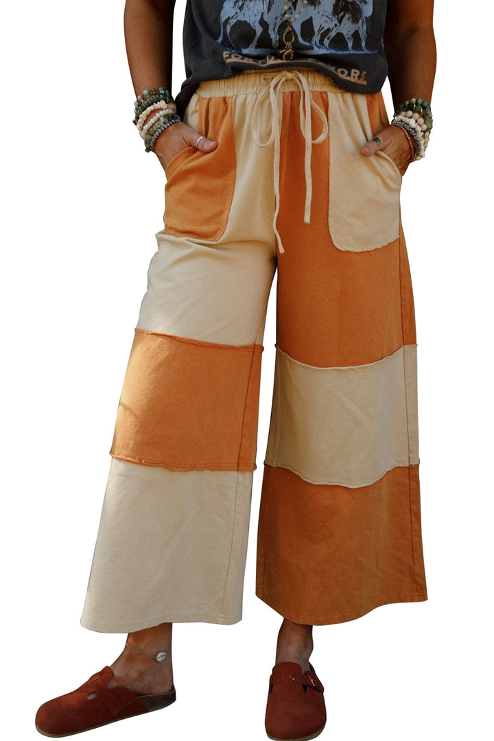 Women’s Russet Orange Colorblock Wide-Leg Cropped Pants