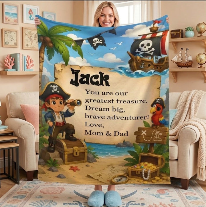 Personalized Pirate Treasure Throw Blanket for Kids