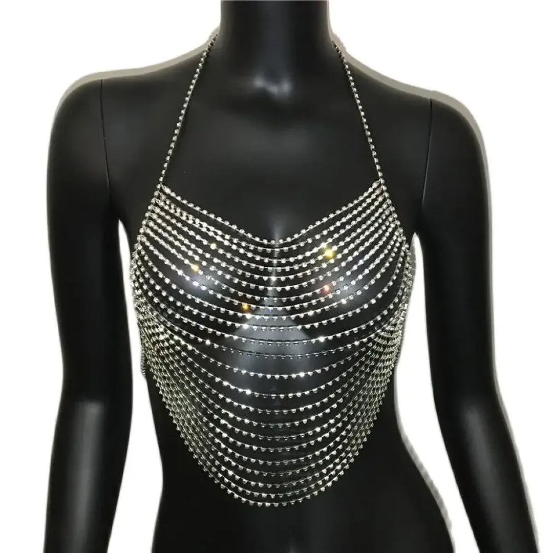 Women's Rhinestone Halter Top – Shiny Harajuku Crop Top