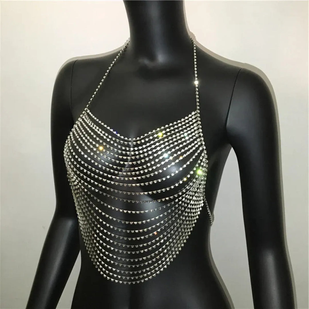 Women's Rhinestone Halter Top – Shiny Harajuku Crop Top