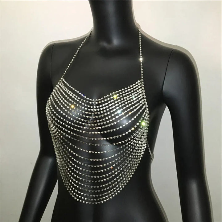 Women's Rhinestone Halter Top – Shiny Harajuku Crop Top