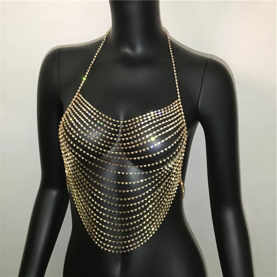 Women's Rhinestone Halter Top – Shiny Harajuku Crop Top