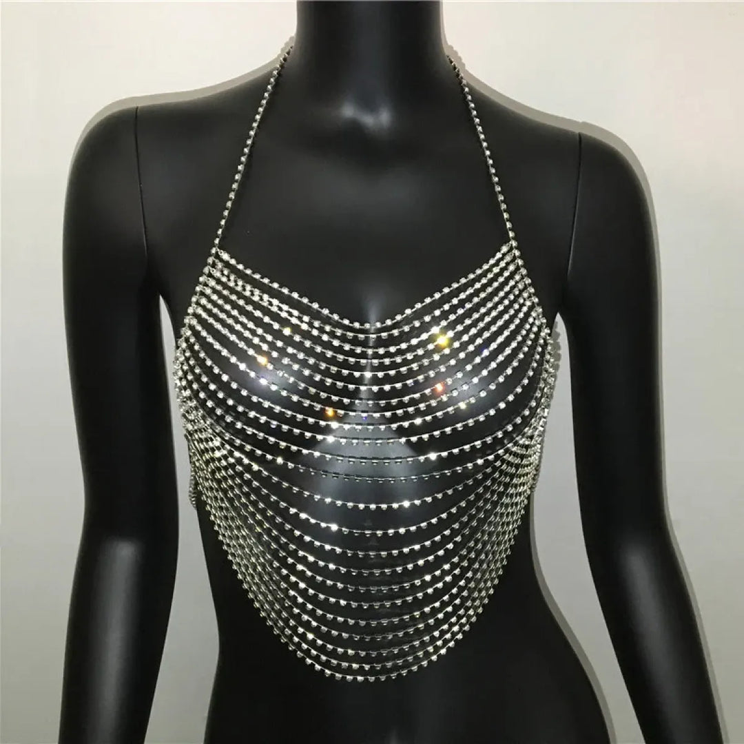 Women's Rhinestone Halter Top – Shiny Harajuku Crop Top