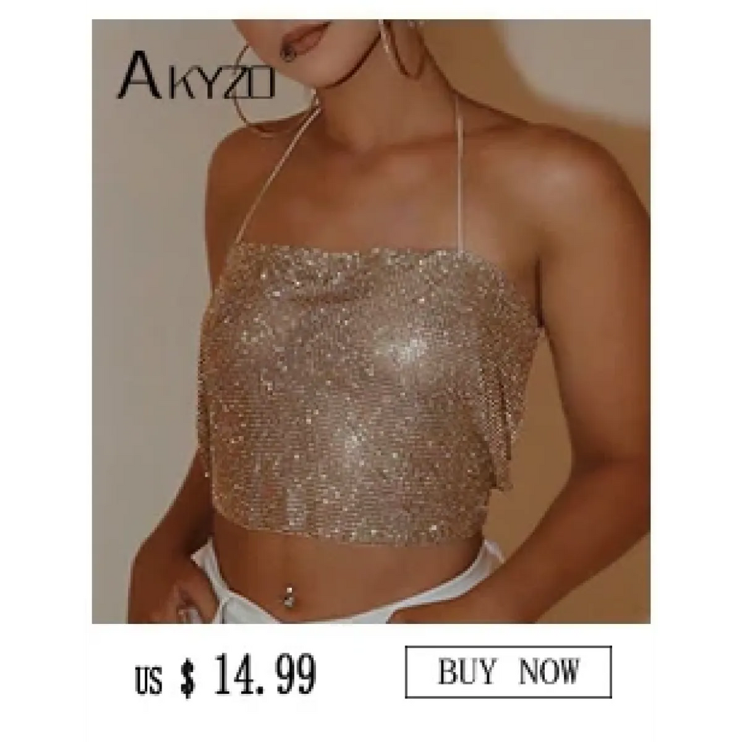 Women's Rhinestone Halter Top – Shiny Harajuku Crop Top
