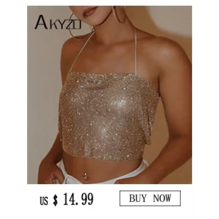 Women's Rhinestone Halter Top – Shiny Harajuku Crop Top