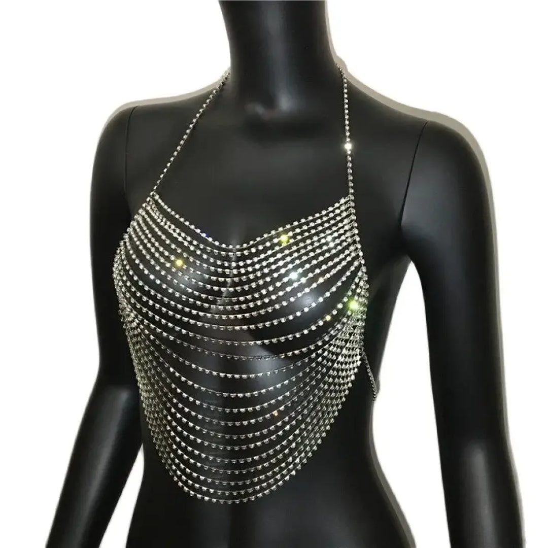 Women's Rhinestone Halter Top – Shiny Harajuku Crop Top