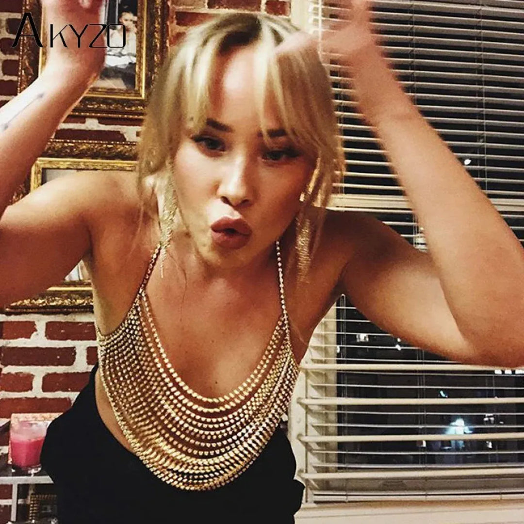 Women's Rhinestone Halter Top – Shiny Harajuku Crop Top