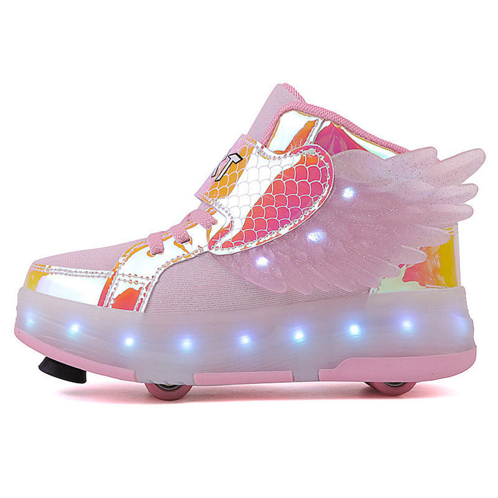 Kids’ Double-Wheel LED Light-Up Roller Skates with Wings