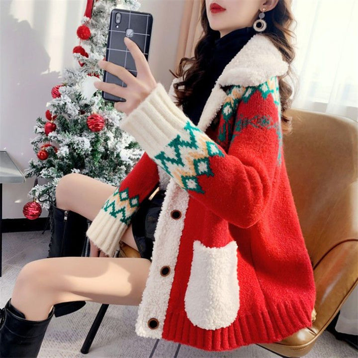 Korean-Style Relaxed-Fit Lambswool-Style Coat for Women