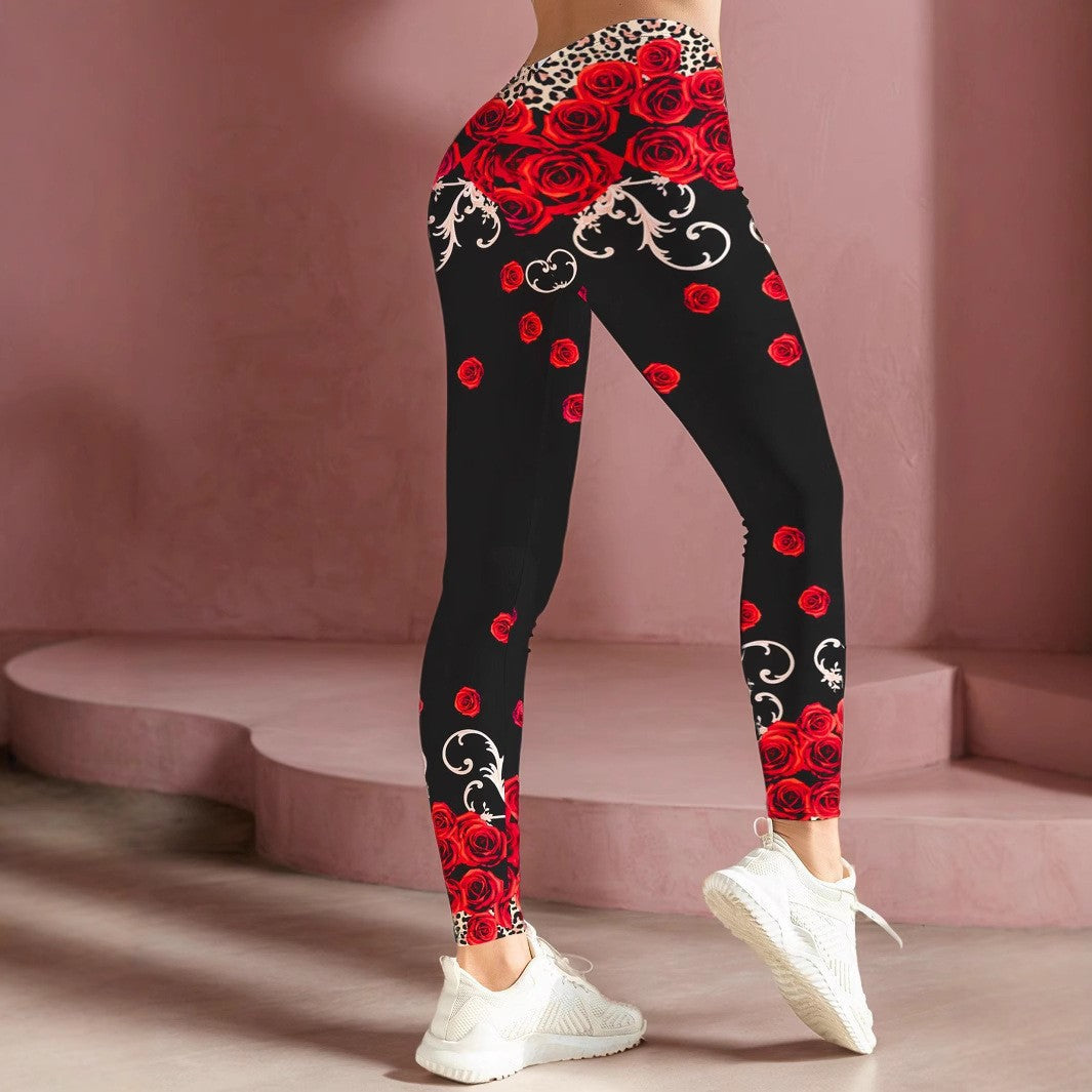 Women's Rose Print Leggings | Casual Floral Leggings
