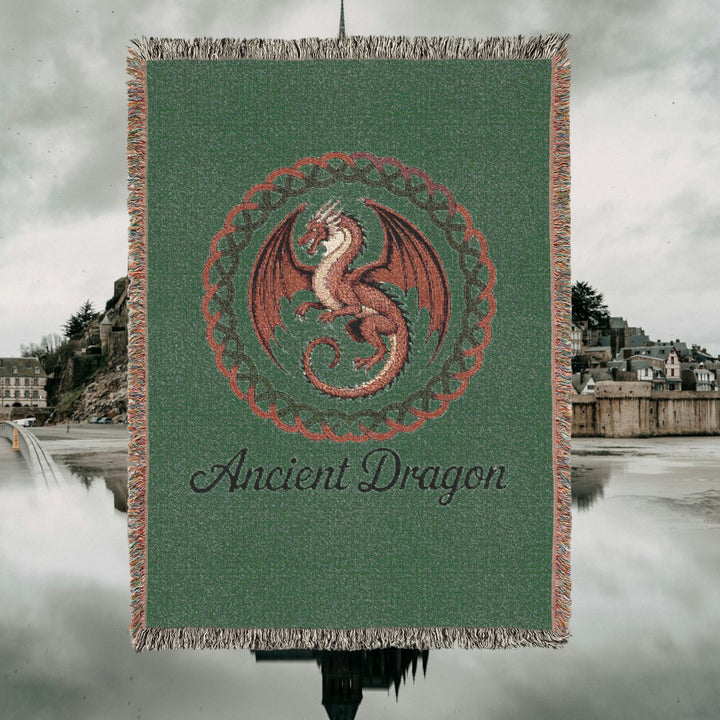 Ancient Dragon Woven Blanket – Cozy Mythical Throw, Fantasy Home Décor