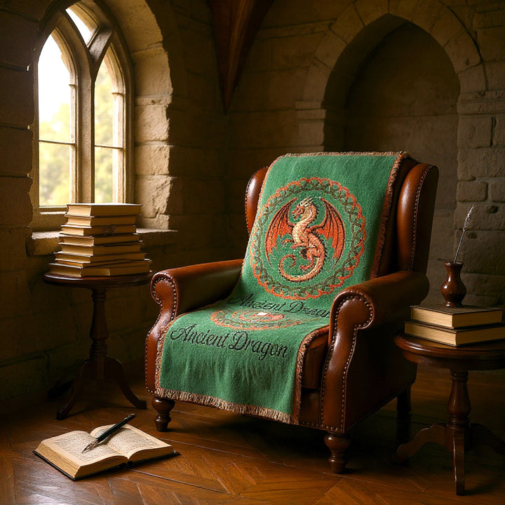 Ancient Dragon Woven Blanket – Cozy Mythical Throw, Fantasy Home Décor