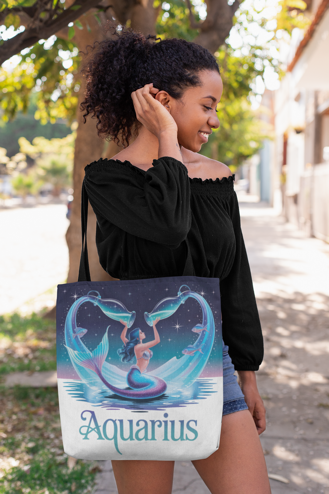 Aquarius Mermaid Tote Bag, Zodiac Gift, Astrology Tote, Women’s Bag, Beach Accessory, Stylish Carryall