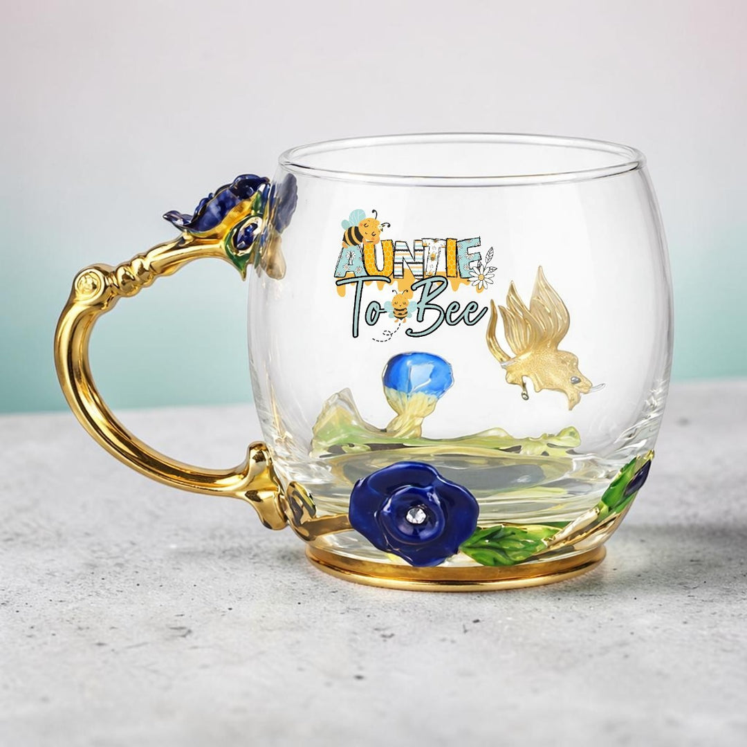 Aunt To Be 12OZ Enamel Floral Glass Mug With Spoon