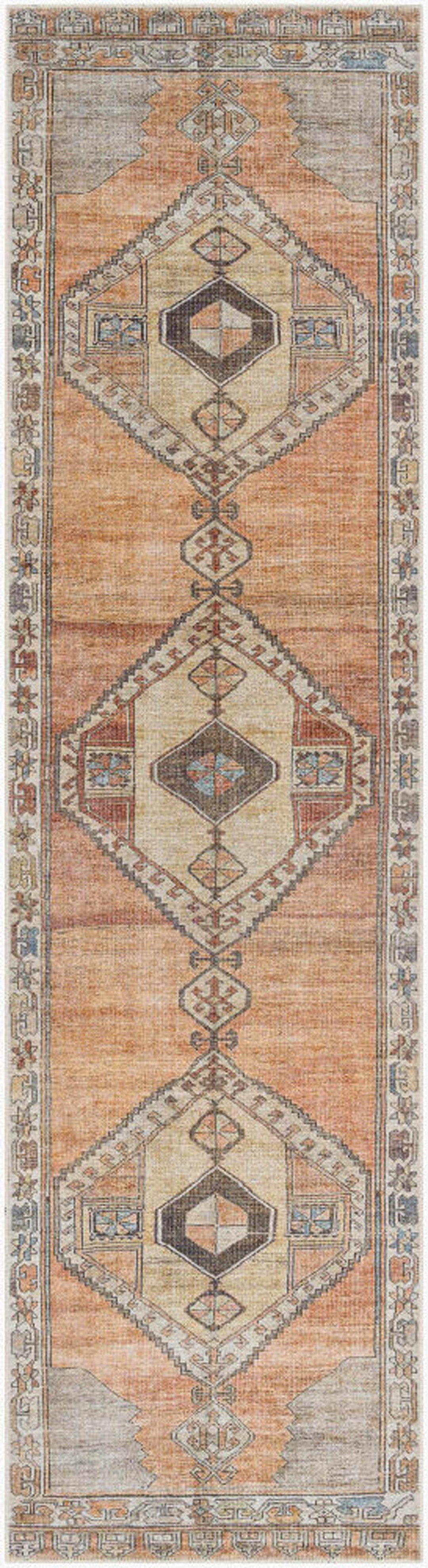 Medinah Washable Runner Rug – Traditional Medallion Runner Rug
