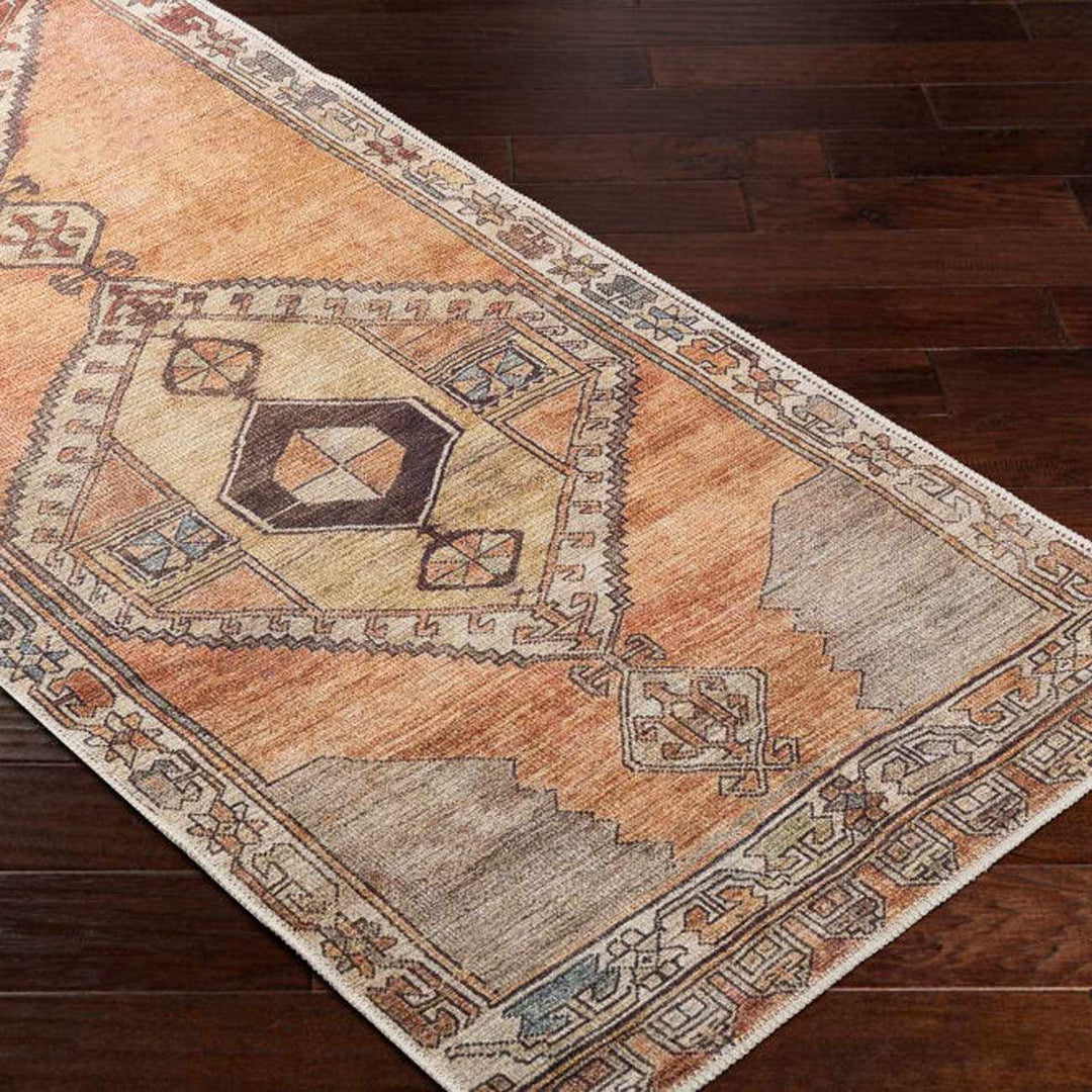 Medinah Washable Runner Rug – Traditional Medallion Runner Rug