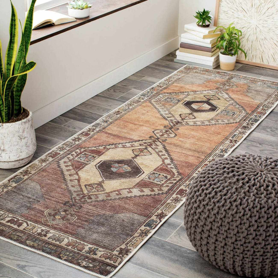 Medinah Washable Runner Rug – Traditional Medallion Runner Rug