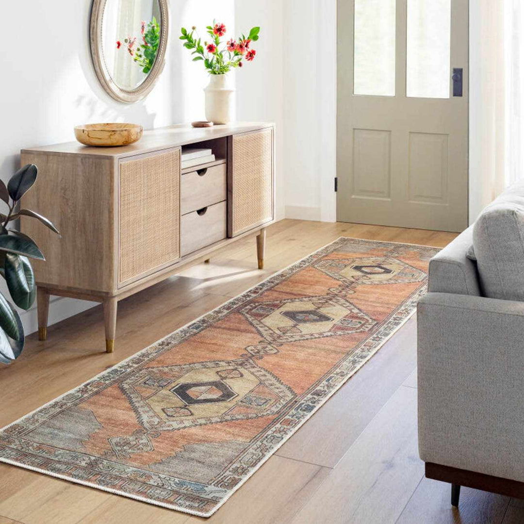 Medinah Washable Runner Rug – Traditional Medallion Runner Rug