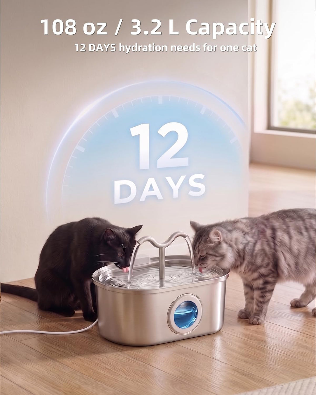 Stainless Steel Cat Water Fountain | 108oz Automatic Pet Fountain