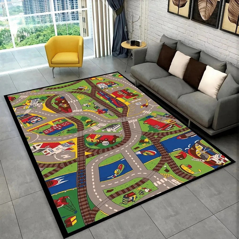 Kids’ Racing Track Flannel Playroom Rug