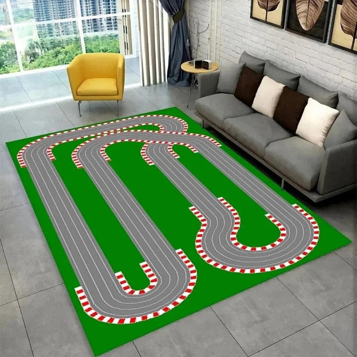 Kids’ Racing Track Flannel Playroom Rug