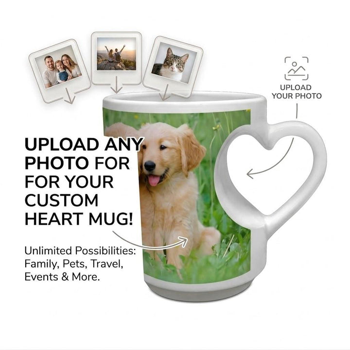 Custom Photo Ceramic Mug with Heart-Shaped Handle