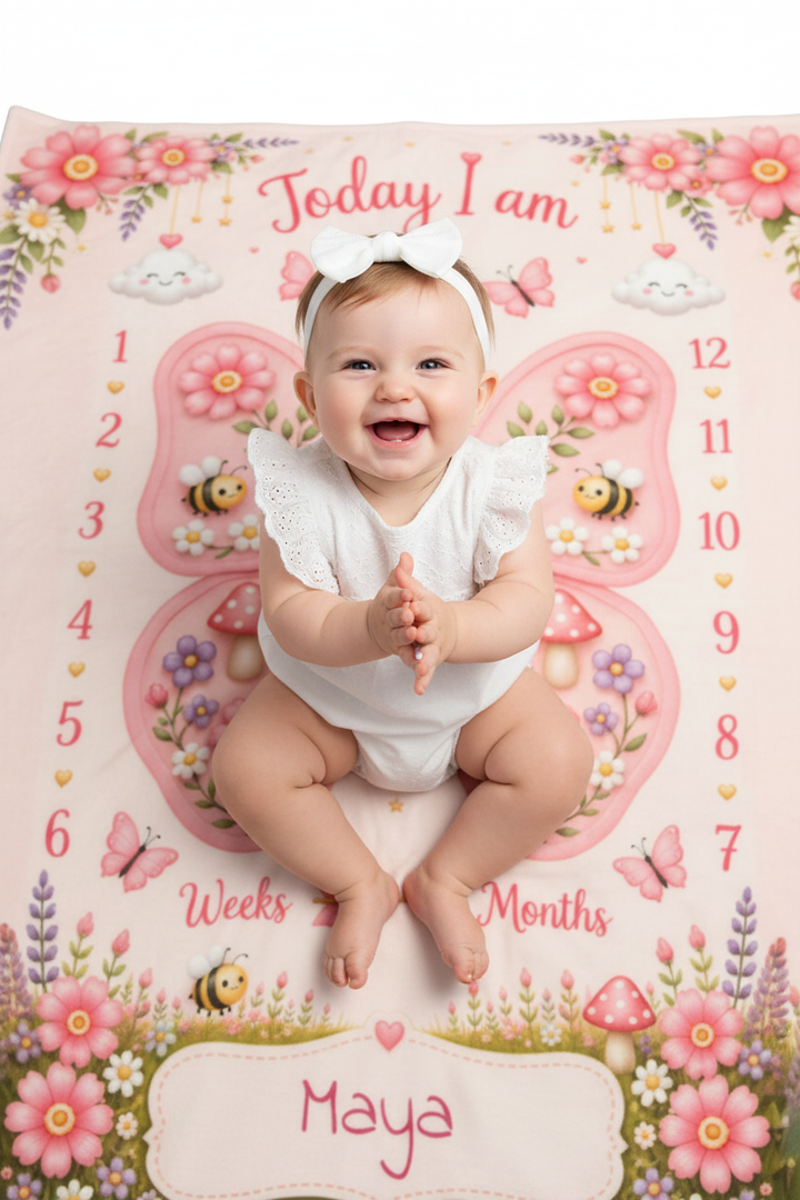 Personalized Butterfly Baby Milestone Photo Blanket