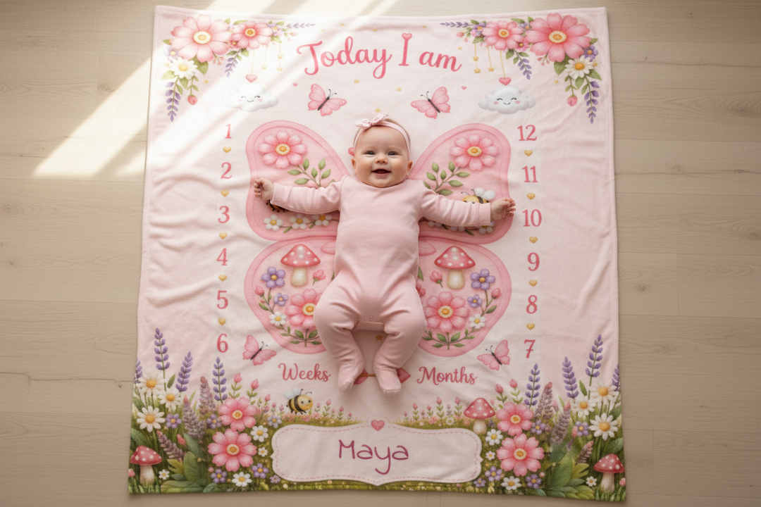 Personalized Butterfly Baby Milestone Photo Blanket