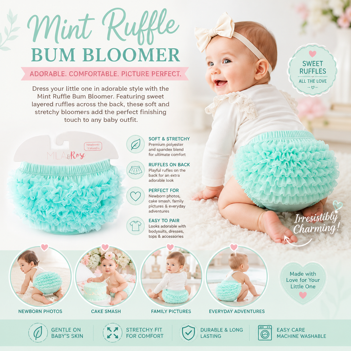 Mint Ruffle Bum Bloomer – Baby Ruffle Diaper Cover