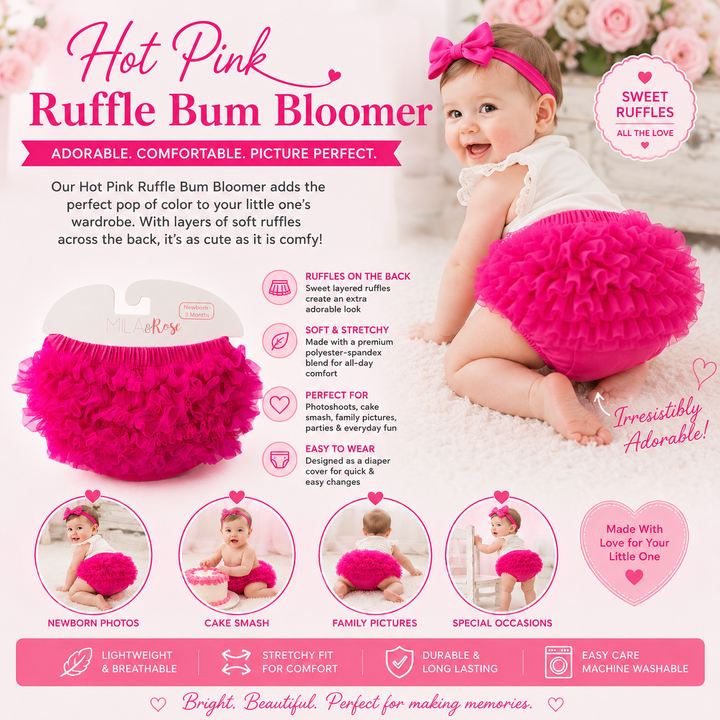 Hot Pink Ruffle Bum Bloomer – Baby Ruffle Diaper Cover