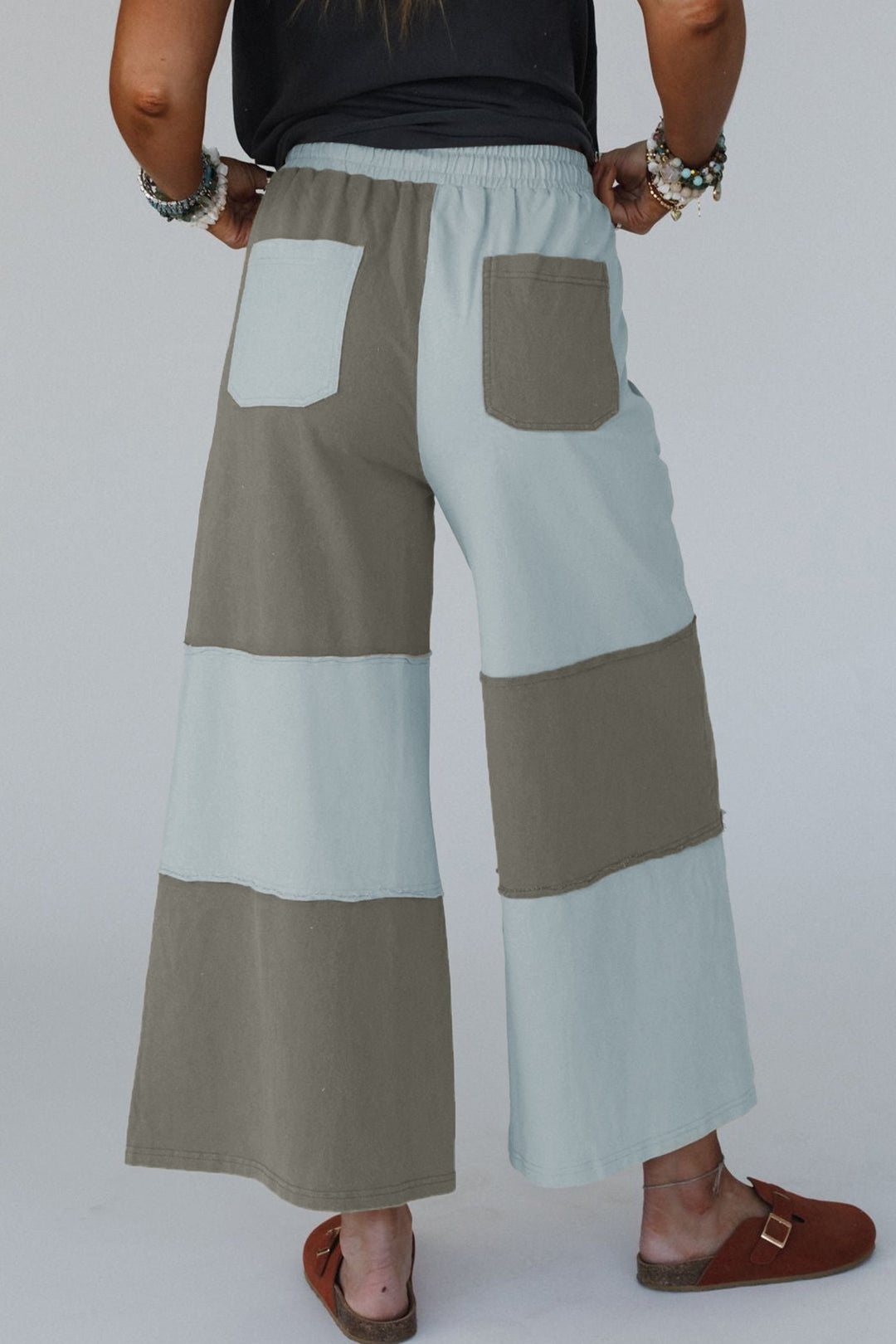 Women’s Russet Orange Colorblock Wide-Leg Cropped Pants