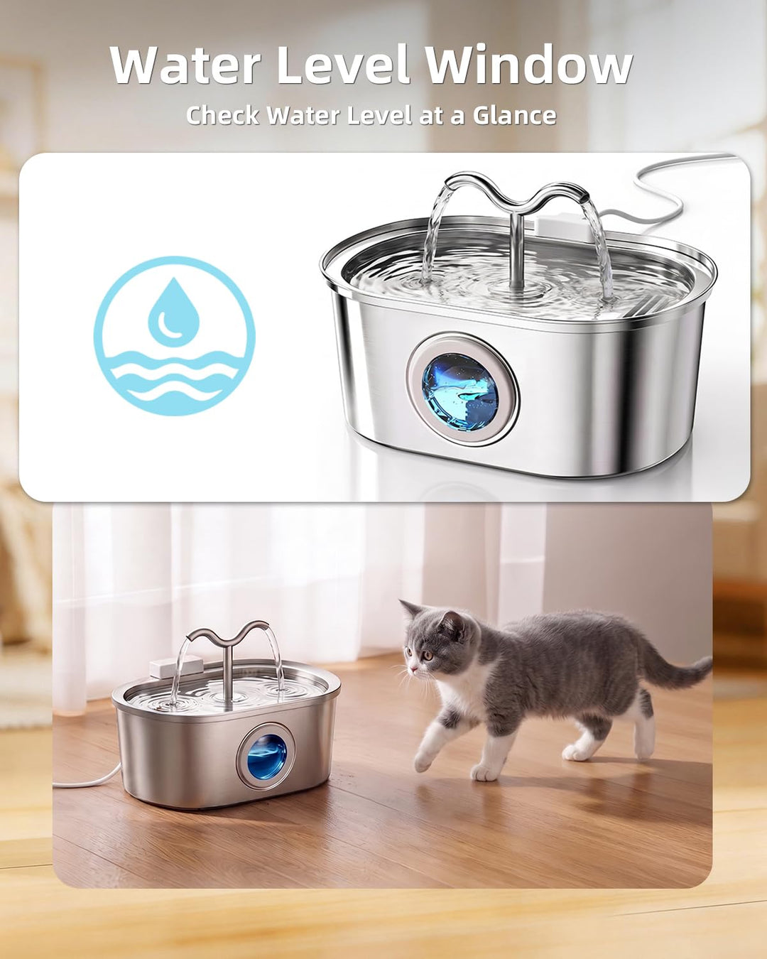 Stainless Steel Cat Water Fountain | 108oz Automatic Pet Fountain