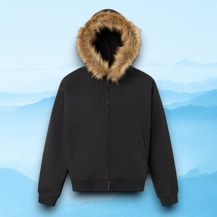 Men's Fur-Trimmed Zip-Up Hoodie