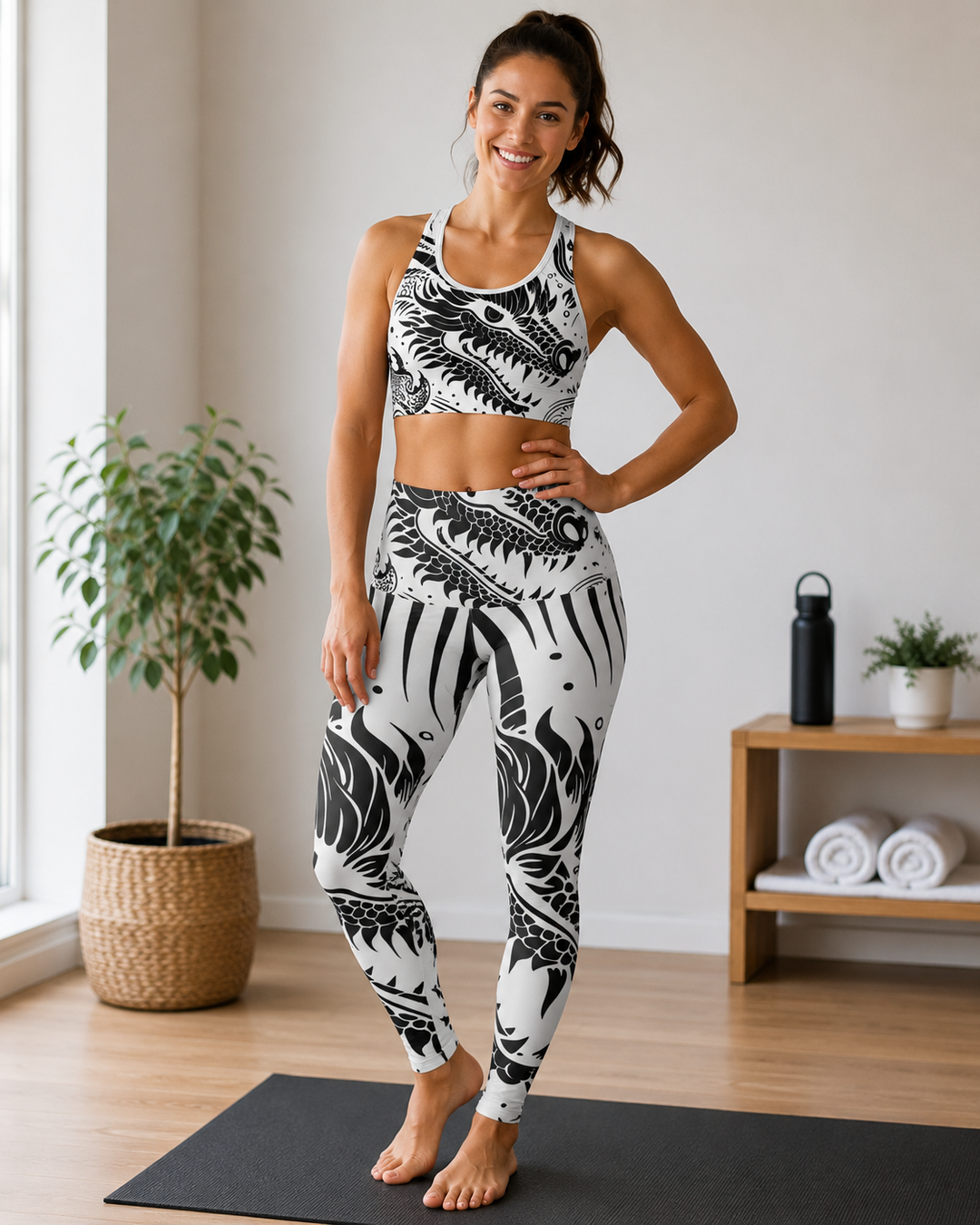 Sports Bra - Dragon Black and White
