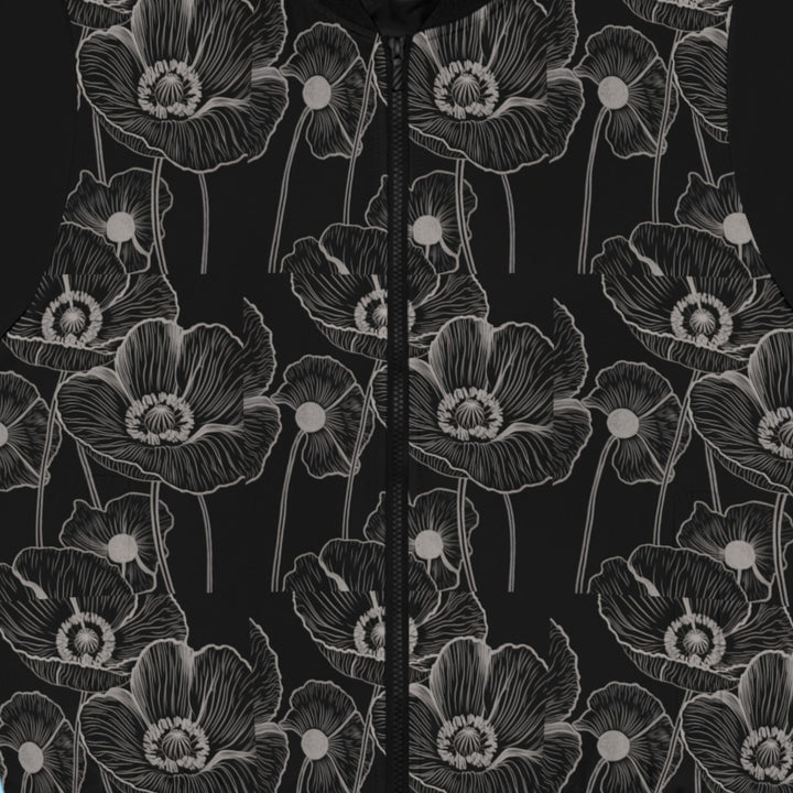 Women's Bomber Jacket - Black and White Flowers