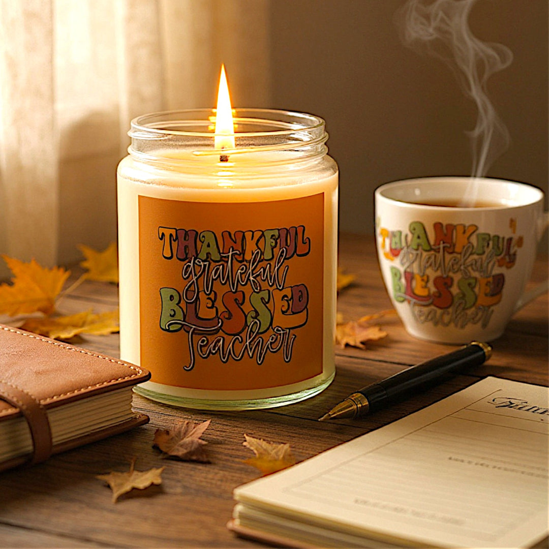 Scented Coconut Apricot Candles (4oz, 9oz) - Thankful Blessed Teacher