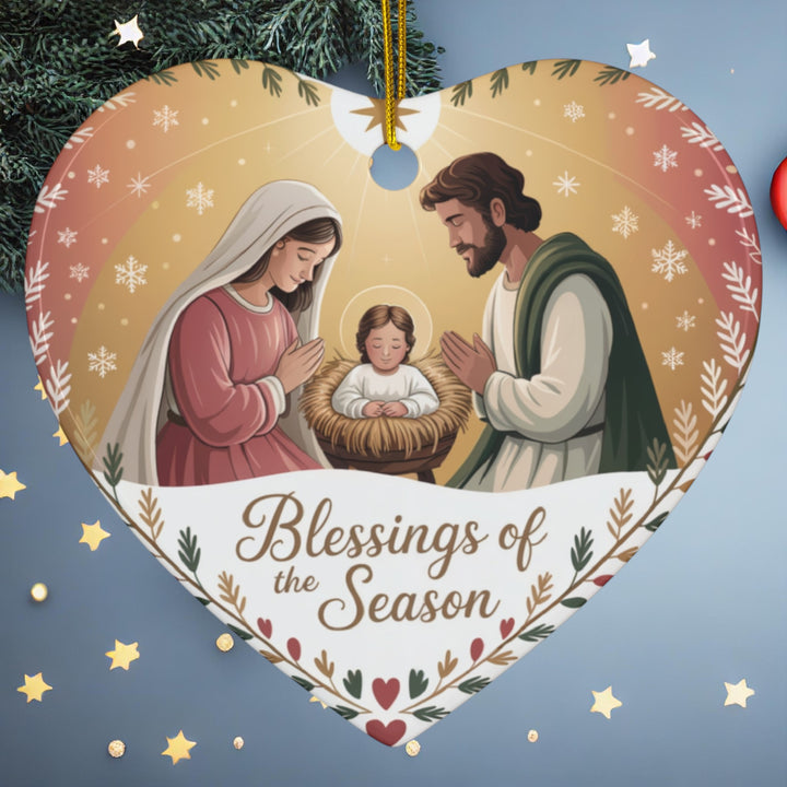 Nativity Heart Ceramic Ornament – Religious Christmas Tree Decoration & Holiday Keepsake