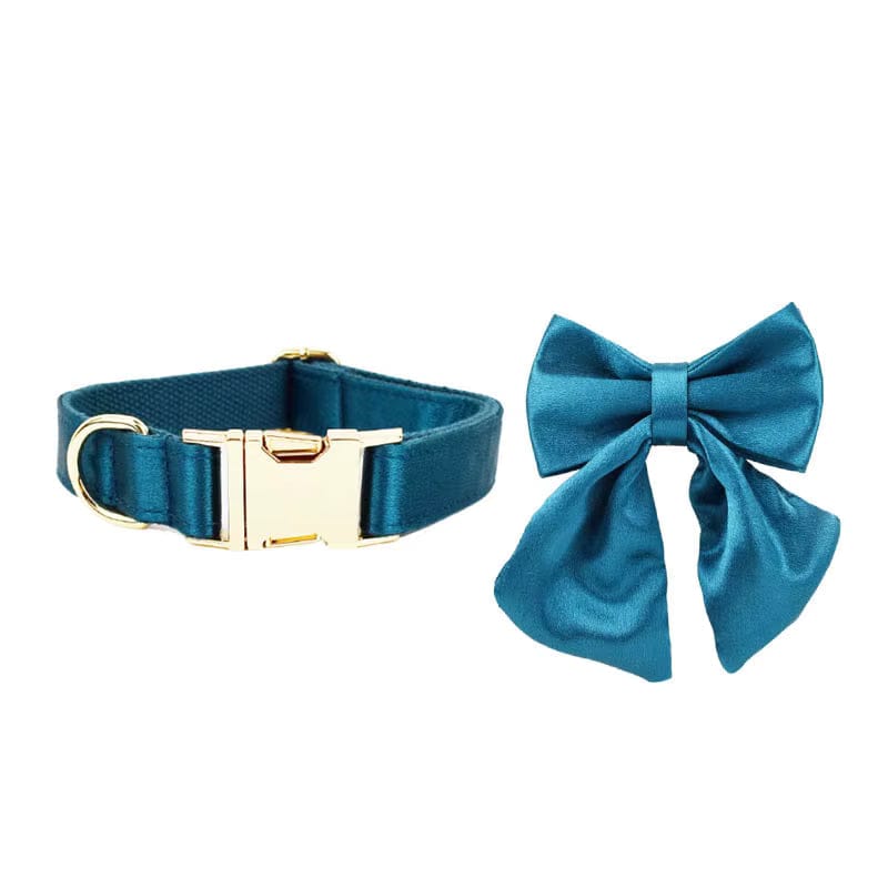 Blue Green Satin Personalized Dog Harness & Leash Set
