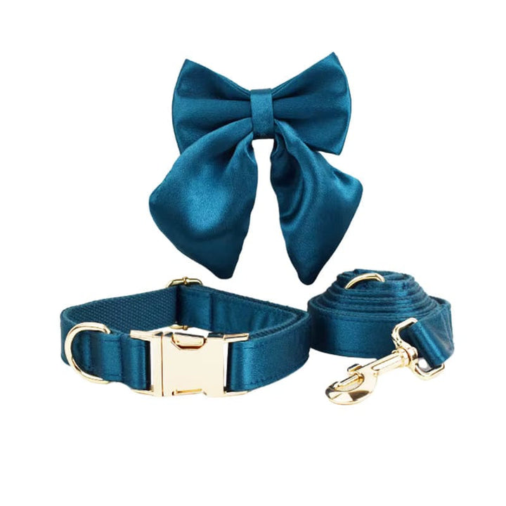 Blue Green Satin Personalized Dog Harness & Leash Set