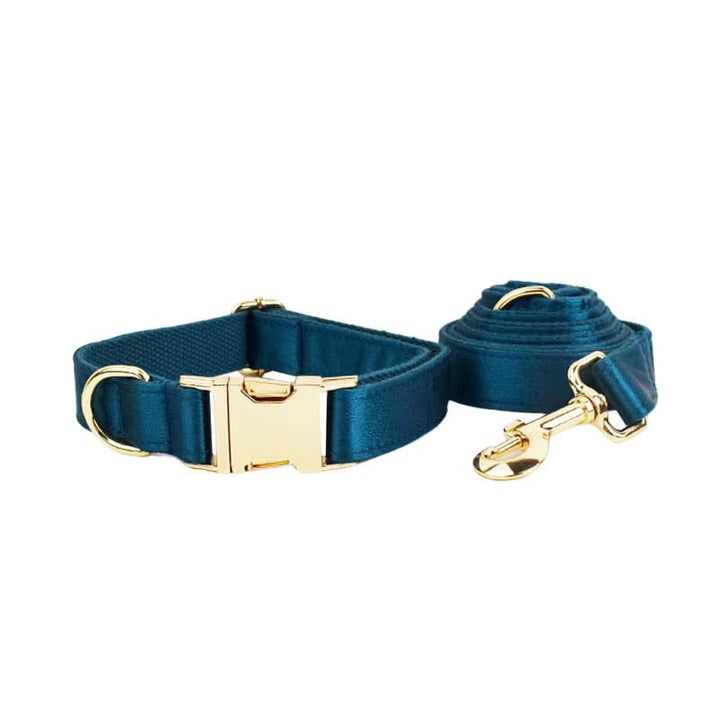 Blue Green Satin Personalized Dog Harness & Leash Set