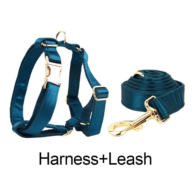Blue Green Satin Personalized Dog Harness & Leash Set