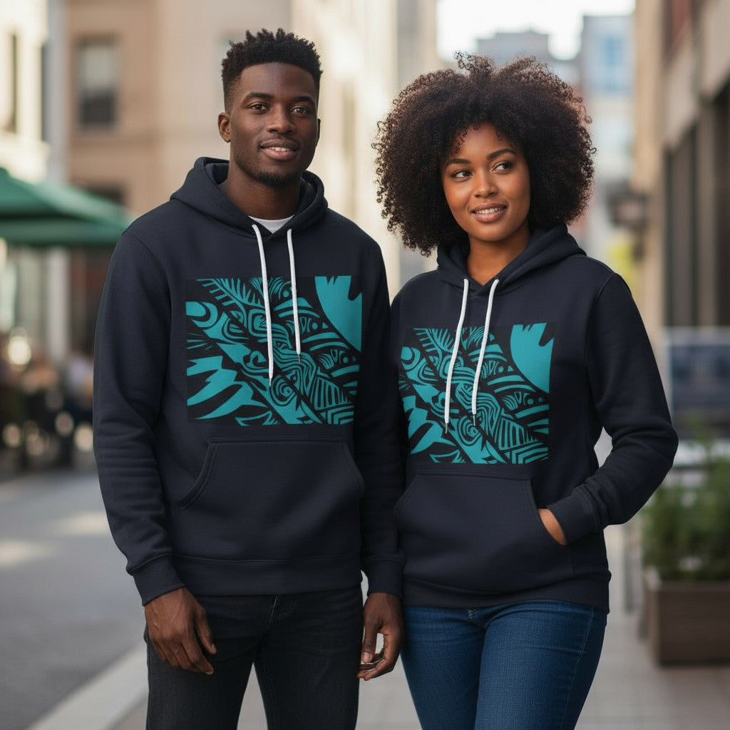 Unisex Sponge Fleece Pullover Hoodie - Blue Tribal