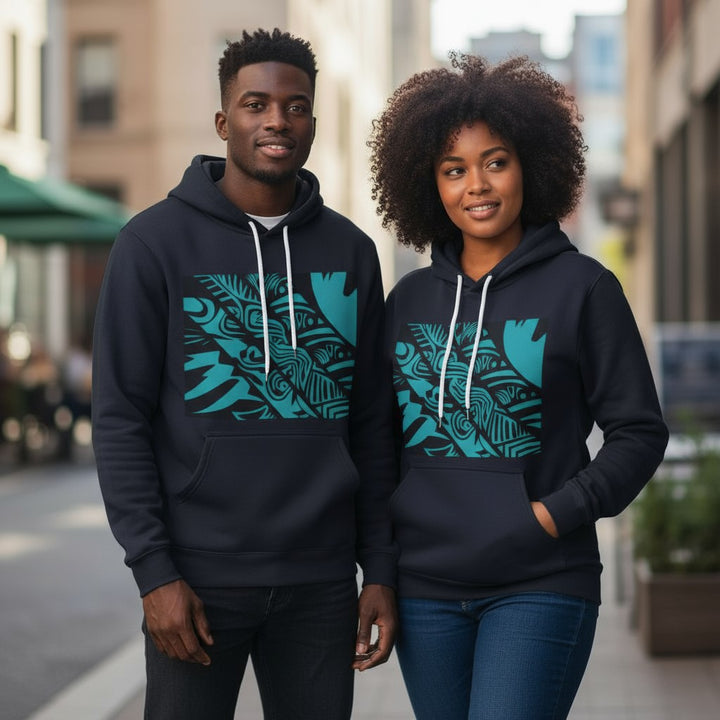Unisex Sponge Fleece Pullover Hoodie - Blue Tribal