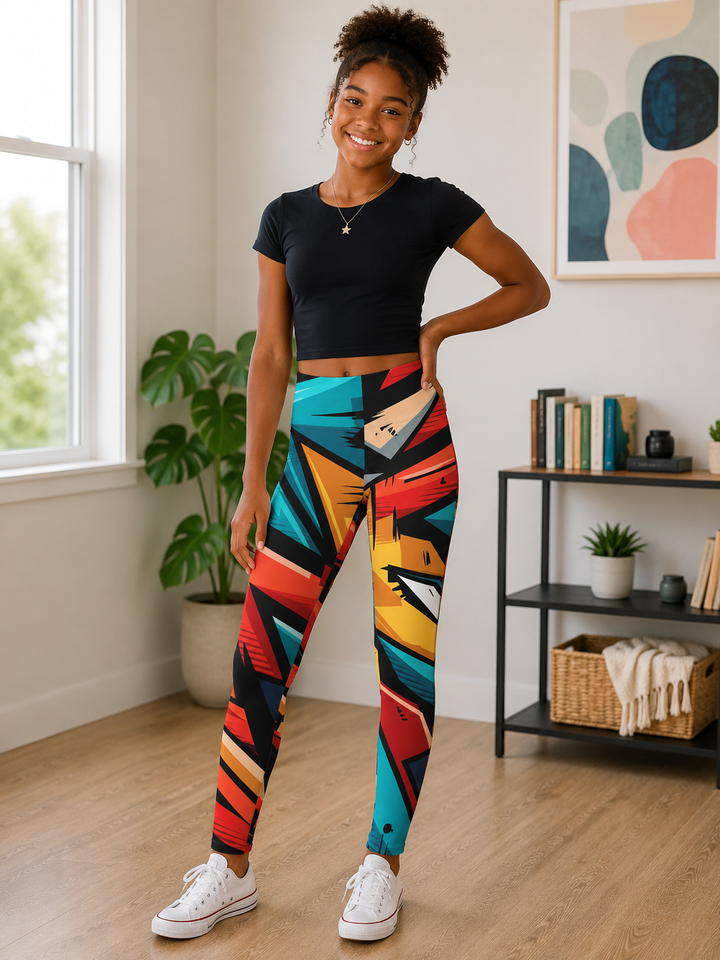 Youth Full-Length Leggings - Bold - Colorful Abstract Design for Active Kids