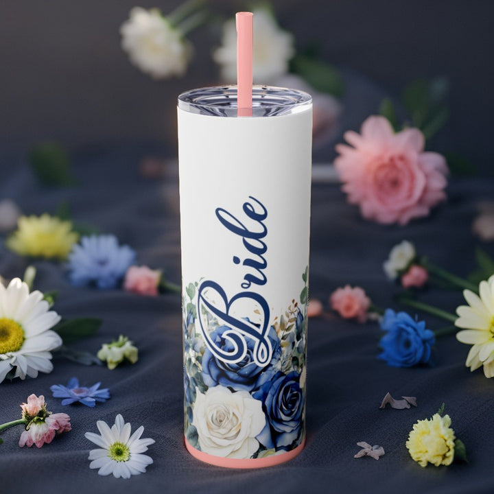 Elegant Floral Bride Tumbler, Bridal Party Favor 20oz Travel Cup, Engagement Celebration