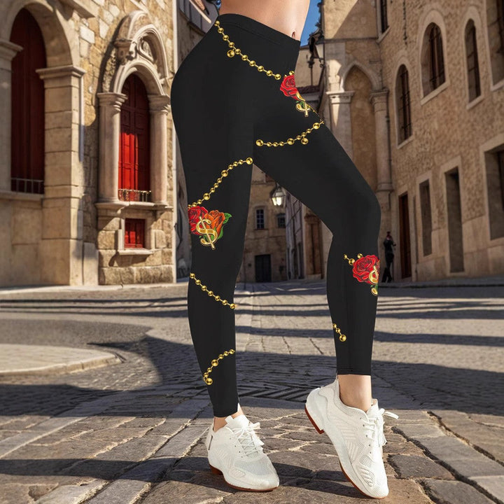 Women's Rose Print Leggings | Casual Floral Leggings