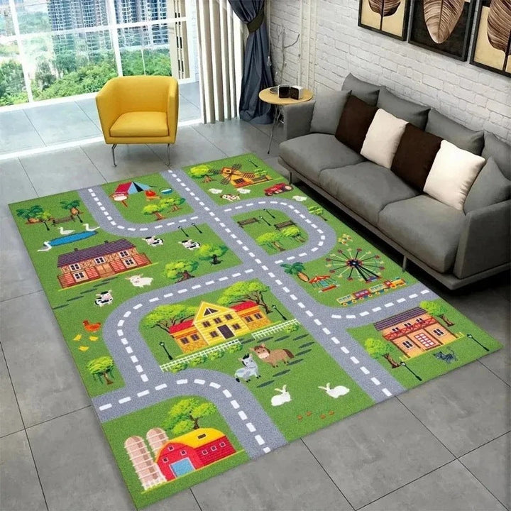 Kids’ Racing Track Flannel Playroom Rug